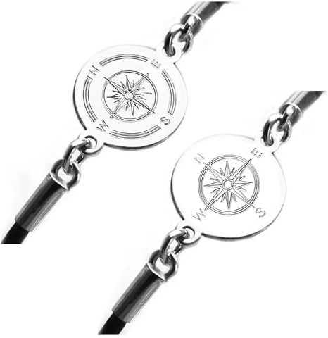 LATIGGA Kompass Armband – 925er Silber, schwarzes Band