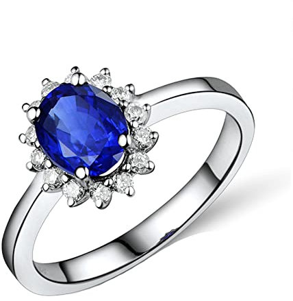 Epinki Goldring Damen 750 Weißgold, Solitärring Verlobungsring Saphir 1.3ct Klassischer Ringe mit Diamant Gr.47 (15.0)