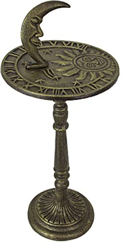 Zeckos 23 inch Tall Bronze Finish Cast Iron Sun, Moon Face and Stars Celestial Sundial - Decorative Garden Pedestal Sun Clock - Great Accent For Outdoor Décor