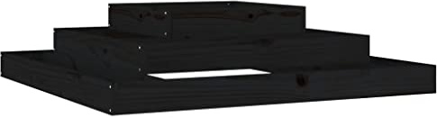 vidaXL Planter in Black - 110x110x27 cm Size - Made from Solid Pine Wood with a Sturdy Frame - 3-Tier Garden Flower Box Design - Suitable for Outdoor Use