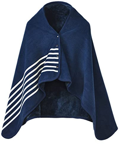 Buicare Poncho Femme Cape Cardigan en Flanelle Châle Ouvert Devant à Boucles Écharpe Couverture Chaude Automne/Hiver Châleure Douce Épaisse, Bleu 2, 100×140cm