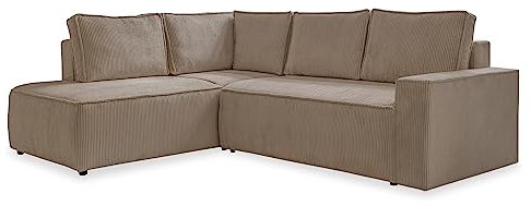 MIUFORM Sofa Cord 247 cm x 194 cm x 89 cm, Ecksofa mit Schlaffunktion und Bettkasten - Brave Dave L- Couch L Form Sofa L Form, Wohnlandschaft mit Schlaffunktion, Cord Sofa (Taupe, Links ausgerichtet)