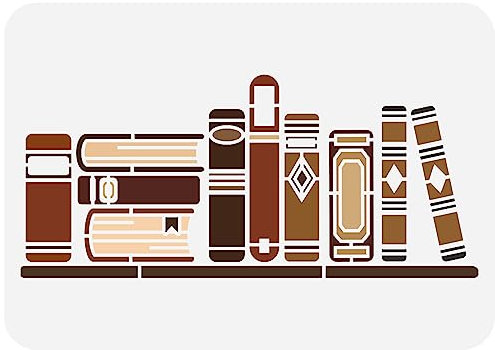 FINGERINSPIRE Buchschablone Zum Malen 29.7x21 cm Wiederverwendbare Bibliothek Bücherregal Schablone Sammlung Bücher Schablone DIY Handwerk Wandmalerei Schablone Für Wand Holz Möbel Heimdekoration