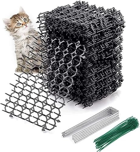 12Pcs Cat Scat Mat with Spikes,Prickle Strip Dig Stopper, Cat Repellent Mat,Cat Animal Spikes Repellent Deterrent Mat with 12 Nails and 20 Cable Ties for Outdoor Garden Fence Protector