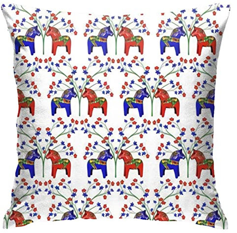 Kissenbezug Blume Schwedische Dalapferde 45X45Cm Sofakissenbezug Dauerhaft Wurfkissenbezug Luxus Kissen-Bezug Für Patio Balkon Garten