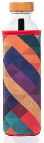 FLASKA | Botella de Agua de Vidrio | 750ml | Sin BPA | Tapa a Rosca | Funda de Neopreno | Ideal para Deporte, Oficina, Yoga | Estructura el Agua | Geometric