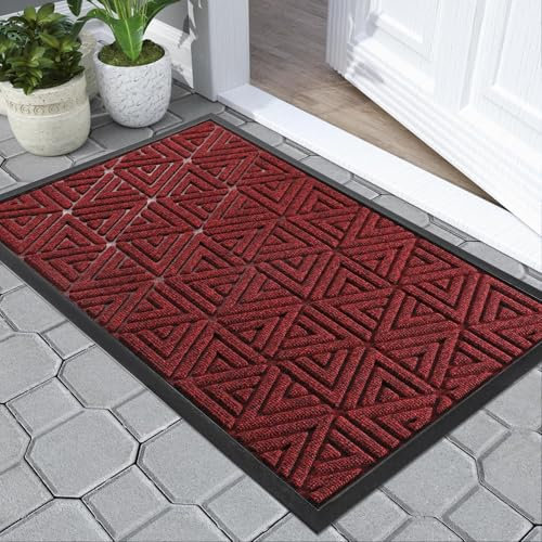 Yimobra Door Mat Outdoor Entrance, Heavy Duty Durable Front Welcome matt for Outside Home Entry, Doormat for Back Patio Floor Porch Garage Office, Low Profile, Easy Clean, 92 x 61 cm, Mix Red