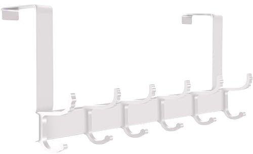 NPFVKSA Adjustable Over The Door Coat Hanger - 6 Double Hooks, Over Door Coat Hooks, Clothes Hanger Suitable for Clothes, Hats, Keys, Towel (White)