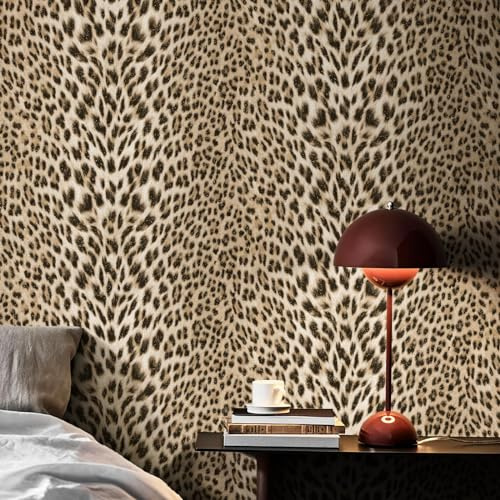 Simon&Siff Leopard Wallpaper Textured Wallpaper Gold Glitter Wallpaper Animal Print Wallpaper Modern Wallpaper for Bathroom Bedroom 3D Embossed Non-Pasted Wallpaper 17.3'' x 19.7ft
