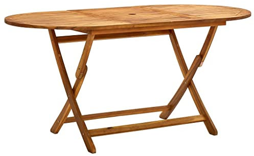 Canditree Table de Jardin Pliante en Bois D'acacia, Table de Salle à Manger Ovale Extérieur avec Trou de Parasol