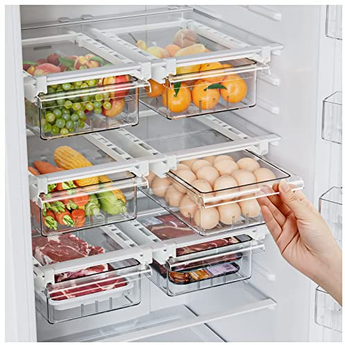 Epzia 2er-Pack Schubladen Organizer für Kühlschrank – Herausziehbares Regal für Eier, Obst, Gemüse, Meeresfrüchte, passend für Kühlschrankregale unter 1,5 cm Passend für 30-42cm kühlschrank glasplatte