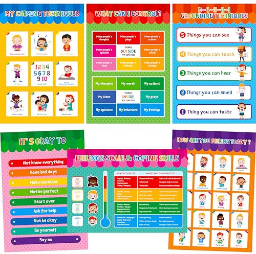 6 STK Gefühlschart, Beruhigungsecke Poster mit PET-Folie, Poster zur psychischen Gesundheitstherapie, Poster zum psychischen Wohlbefinden für Bewältigungsmechanismen & Stressbewältigung (40cm x 30cm)