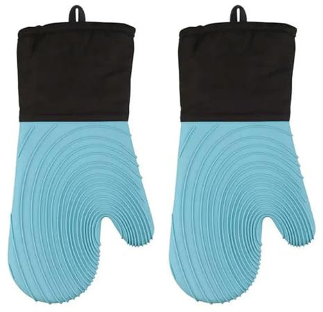 Gyios Utensilios de Cocina 1 Par De Guantes De Horno De Gel De Sílice para Cocinar Cocina Extra Larga Profesional Guantes Resistentes Al Calor Suministros para Hornear-Azul