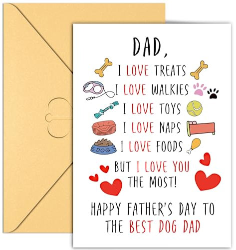 Deling Vatertagskarte vom Hund – Vatertagskarte mit Umschlag, lustige Hunde-Vatertagskarte, bester Hund, Vater, Vatertag, schöne Hunde-Vatertagskarte, personalisiertes Geschenk für Männer