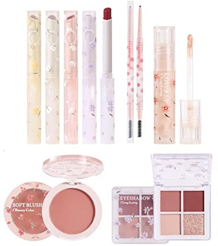 Koreanisches Make-Up Set für Frauen | Enthält Lippenstift, Lidschatten-Palette, Augenbrauenstift und Concealer - Kosmetik für Anfänger
