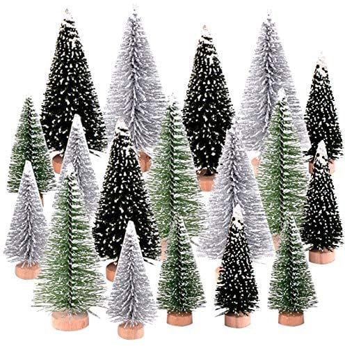 18 PCS Miniature Christmas Tree Small Artificial Miniatures Sisal Snow Frost Trees, Diorama Models, Micro Scenery Landscape Architecture Trees for Christmas Crafts Tabletop Decor