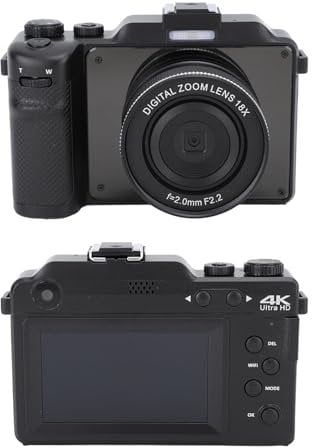 4K Digitalkamera, 56 MP FHD Videokamera, WLAN Funktion, 18-facher Digitalzoom, Zeitraffer, 128 G Speicher, Anti Shake, Gesichtserkennung, für und Jugendliche