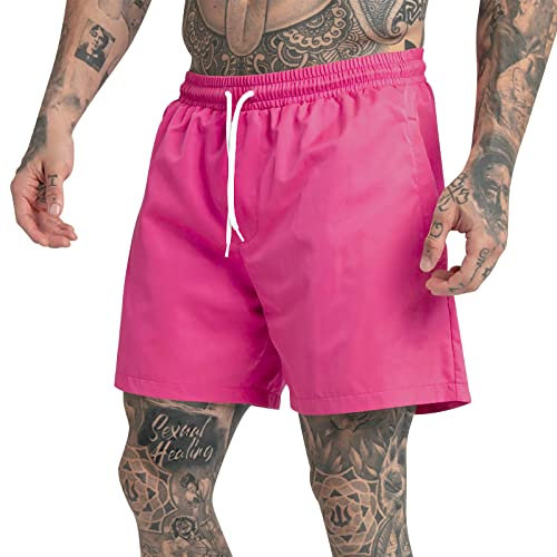 Generisch Short multifonction pour homme 5 minutes pour homme, couleur unie, pour sports de plage, fitness, Rose, XL