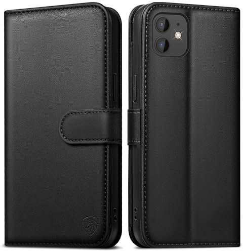 Handyhülle für iPhone 12 Hülle iPhone 12 Pro hülle [Mit 1 Stück Panzer Schutz Glas][Kartenfächer][RFID Blocker][Standfunktion]Klapphülle Lederhülle für iPhone 12/12Pro Stoßfeste Schutzhülle,Schwarz