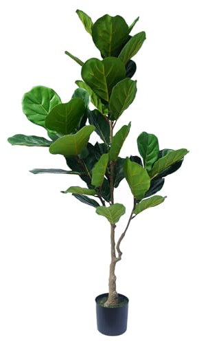 Leaf Design UK Artificial Plant Fiddle Fig Tree Plant Black Plastic Pot