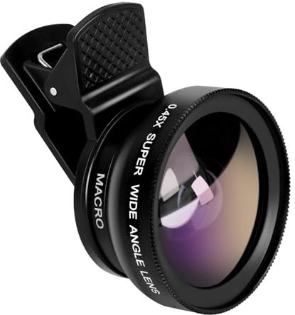 2 In 1 Obiettivo Per Smartphone Lente per Smartphone Obiettivo per Fotocamera Del Cellulare 15X Lente Macro E 0.45X Obiettivo Grandangolare Compatibile con IPhone e Android Tablet Smartphone