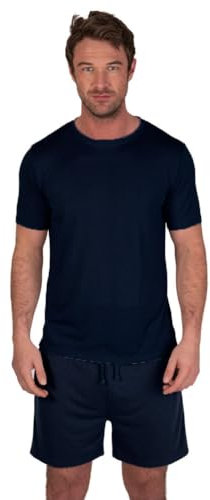 Light & Shade LSSET032 Men's Crew Neck T-shirt and Short Pyjama Set, Navy, XXL