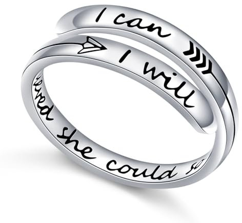 Verstellbare inspirierende Ringe aus 925er Sterlingsilber, stapelbar, spiralförmig gedreht, Statement-Band, ermutigendes Geschenk für Frauen und Männer (She believed she could so she did,I can I will)