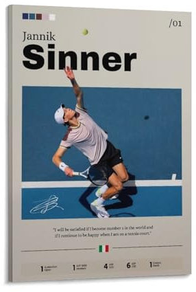 DRDPLXGU Jannik Tennisspieler-Poster, Tennis-Legende, Poster, Leinwand-Poster, Schlafzimmer, Dekoration, Landschaft, Büro, Raumdekoration, Geschenk, 30 x 45 cm