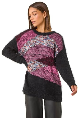 Roman Fluffy Yarn Jumper for Women UK Ladies Thick Sweater Warm Cosy Chunky Knitted Pullover Winter Furry Casual Smart Textured Everyday Cuddly Soft Knitwear - Red - Size 14