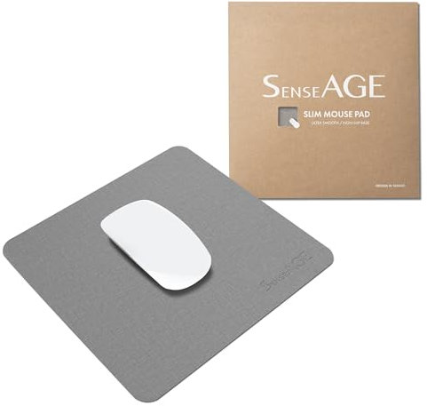 SenseAGE Slim Mouse Mat for Home/Office, Portable Mouse Pad for Computer & Laptop, Fabric Style Vegan Leather, Non-Slip Base, Compatible with Laser and Optical Mouse, 22 x 22cm (Light Grey)