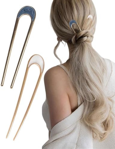 IPNSDON 2 pezzi di bastoncini per capelli a forma di U, forcella per capelli in metallo retrò, accessori per capelli da donna alla moda