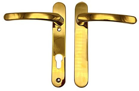 TSS UPVC Door Handles Set with Blank External (Dummy) - Lever/Lever - 92mm PZ (Centres) - 122mm Screw to Screw - Backplate 211mm X 34mm Replacement Dummy UPVC Door Handles (Polished Brass)