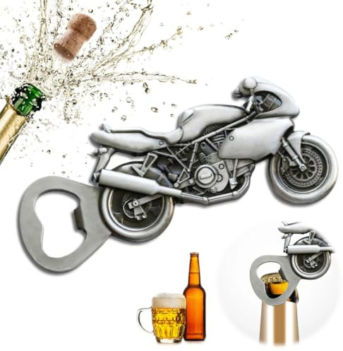 AEIOPRS Décapsuleur de Bière Moto Argent Foncé Cadeau Unique pour Homme Idée Cadeau Original pour la Fête des Pères Noël Anniversaire Parfait pour Papa Mari Grand-Père