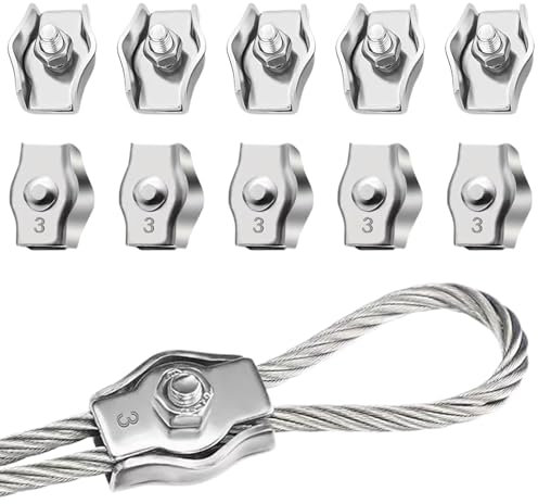 10 Piezas Abrazadera de cable de alambre M3, M3 Abrazadera de Cable de Acero Inoxidable 304, Abrazadera de Cable de Cable Clip Símplex para la Fijación de Cables de Acero y Cables