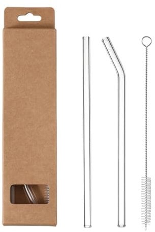 1 Set Pailles en Verre Réutilisables, Paille Courbée et Droite Avec Brosses de Nettoyage pour Jus, 20cm de Longueur Pailles en Verre Réutilisables, pour Pailles à Cocktail (A)