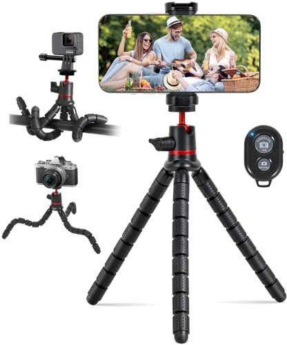 Treppiede Mini Portatile per Smartphone & Fotocamera - Flessibile con Telecomando Bluetooth, Rotazione 360°, fotocamera Tripod, Compatibile iPhone/Samsung/GoPro (Vite 1/4)