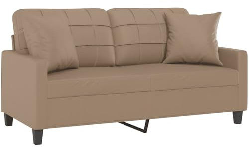 HEFZGDB 2-Sitzer-Sofa mit Zierkissen Cappuccino-Braun 140 cm Kunstleder Sitzgarnitur Wohnzimmer Couch Klein Jugendsofa Kleine Couch Jugendzimmer für Aufenthaltsraum Büro Wohnbereich Schlafzimmer