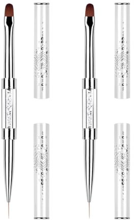 JIHUOO Lot de 2 pinceaux à double extrémité pour nail art French Tip Nail Design Pinceaux pour vernis à ongles Pinceaux à double extrémité avec poignée en strass Outils de manucure Peinture