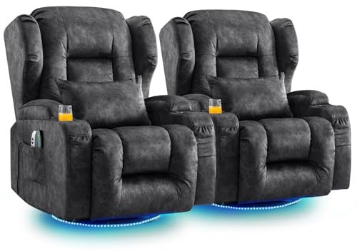 SAMERY Relaxsessel Elektrisch mit Massage & Heizung, Samt Fernsehsessel mit Liegefunktion, 270° Drehbar & 30° Wippbar, USB/LED/Typ-C – Kinosessel TV Sessel Sofa Chair für Wohnzimmer (2, Grau) 7038