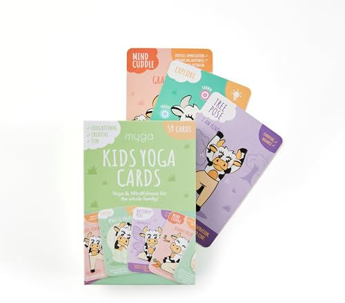 Myga Mindfulness Yoga Cards for Kids - 59 Interactive Yoga Pose Cards with Positive Affirmations, Breathing Exercises, Fun Facts & Activities for Children and Families