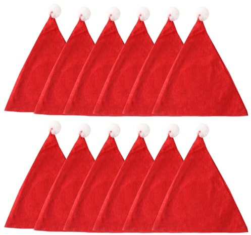 YHNNH Weihnachtsmützen, 12 Stück Nikolausmütze, Weihnachtsfeier Rote Weihnachten Mützen für die Ganze Familie oder für Weihnachtsfeiern der Arbeit