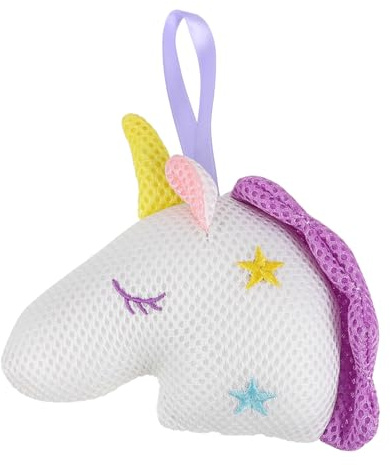 DONFAMDS Einhorn Duschbürstenball Klein Weiß Peelingbürste Für Erwachsene Kinder Duschball Mit Aufhänger Umweltfreundliches Mesh