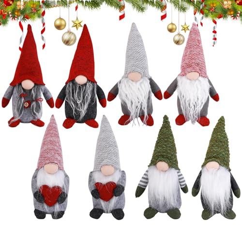 ilauke 8Pcs Weihnachtswichtel Gestrickte, Handgemachte 20cm Plüsch Weihnachtswichtel Figuren Weihnachtsdeko, Plüsch Weihnachtsmann Weihnachtswichtel Weihnachten Winterdeko