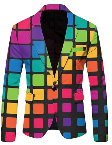 Blazer à manches longues multicolore pour homme - Costume funky - Blazer fluo - Veste LGBT Pride - Mois de fierté - Veste élégante pour les loisirs - Costume de carnaval