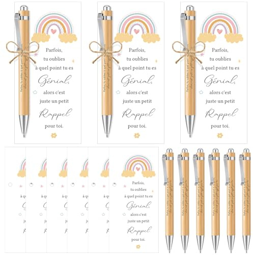 Tenare 6 Sets Geschenke für Kollegen 6 Inspirierende Kugelschreiber 6 Lesezeichen mit Inspirierenden Zitaten Hanfseil für Abschied Kollegen Teamgeschenk Lehrer Weihnachten