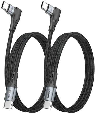 SUNGUY Câble USB C vers USB C Coudé 90 Degrés [1M, Lot de 2], Pour Coque épaisse 60W Charge Rapide Câble Type-C Compatible avec Série i-Phone 17 16 15, Galaxy S25/S24, MacBook Pro, i-Pad Pro
