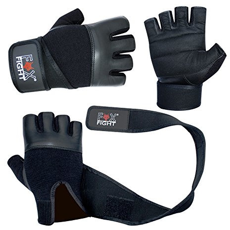 FOX-FIGHT SUPER Fitness Kraftsport professionelle hochwertige Qualität Leder Trainingshandschuhe Handgelenkbandage Kraftsporthandschuhe Krafttraining Gewichtheben Bodybuilding XL