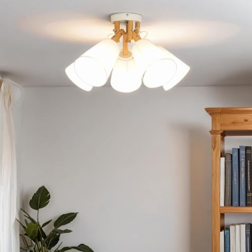 Licht-Erlebnisse Deckenlampe Innen Holz Stoff Weiß Wohnzimmer Esszimmer Schlafzimmer B:47 cm E27 flexibel Moderne Deckenleuchte Skandinavisch VAIO