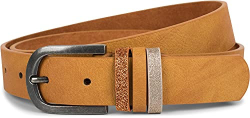 styleBREAKER Damen Gürtel Uni mit Glitzer Schlaufe, kürzbar 03010091, Größe:90cm, Farbe:Curry
