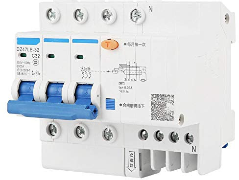 DEWIN Disjoncteur Différentiel, Disjoncteur à Courant Résiduel 30mA RCCB Disjoncteur Actuel de Fuite Disjoncteurs électriques 3P+N 32A 230V